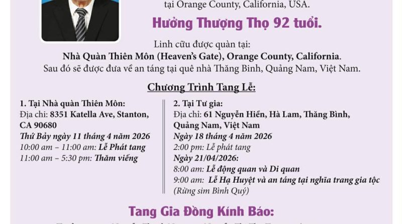 Cáo phó Cụ Ông Nguyễn Thanh Dân